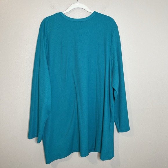 women within 4x top embroidered Plus Floral Waffle Knit Boho Preppy Button 3/4 - Picture 7 of 7